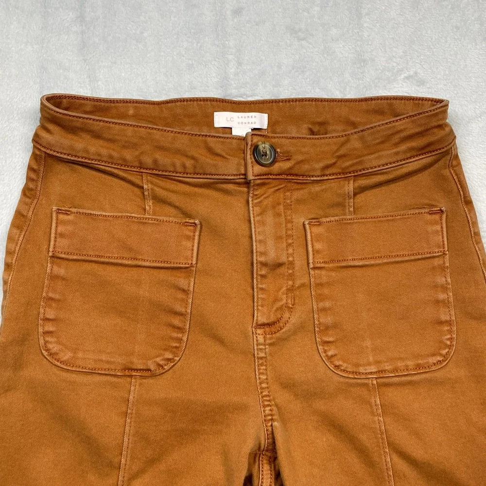 LC Lauren Conrad Wide Leg Pants Womens 2 Rust Brown Super High Rise Patch Pocket
